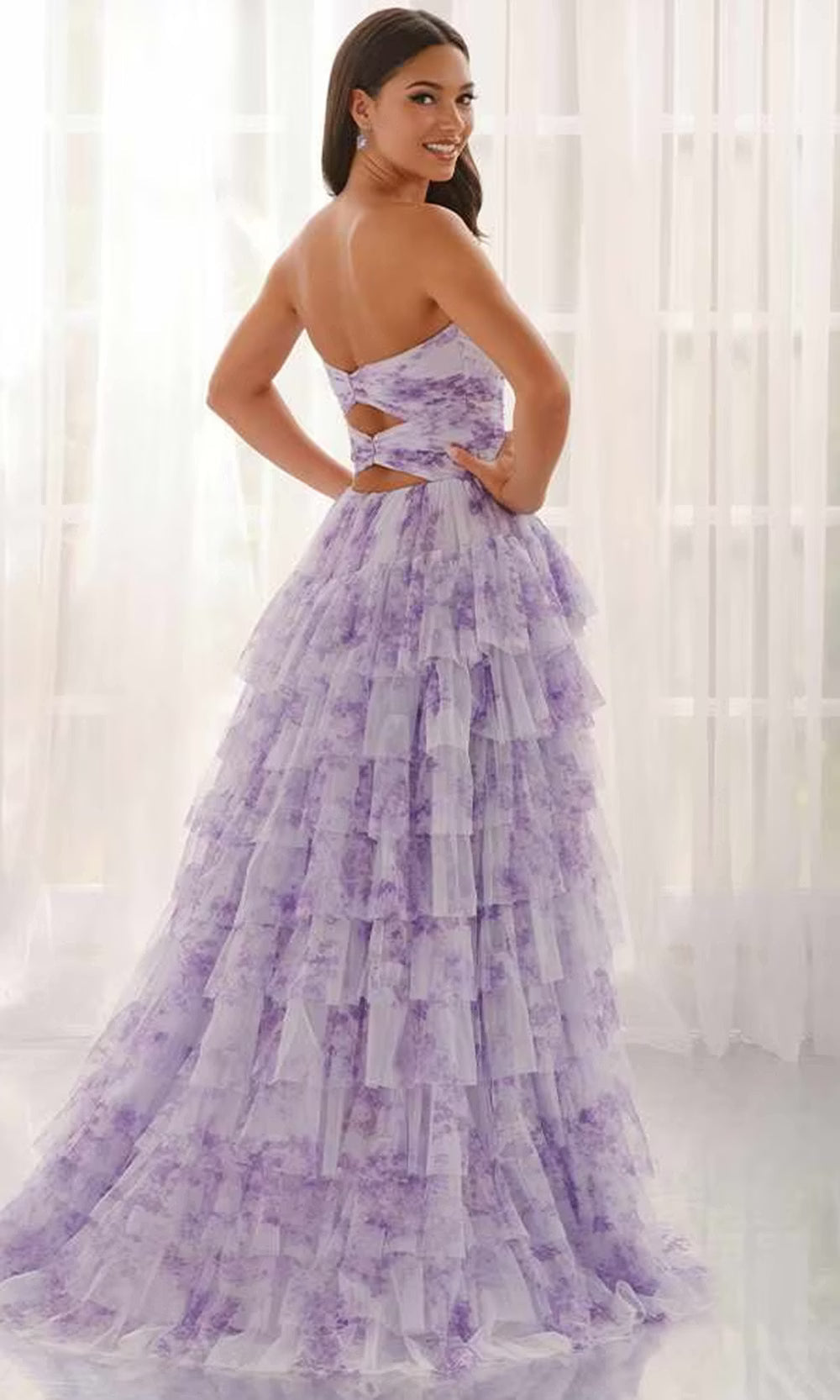 Colette by Daphne CL6217 - Ruffle A-Line Prom Dress with Cutouts Prom Dresses in Purple  