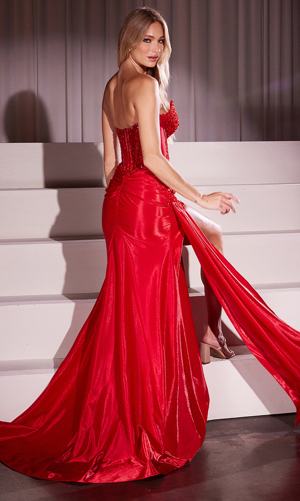 Ladivine CM369 - High Slit V-Neck Evening Dress
