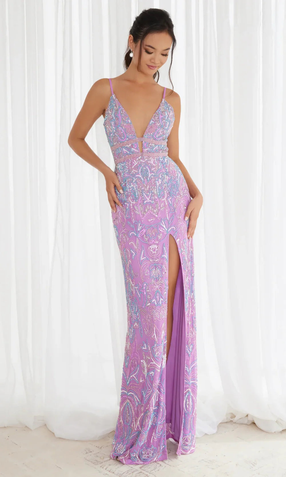 Chandalier 30173 - Spaghetti Strap Formal Dress with Slit Prom Dresses