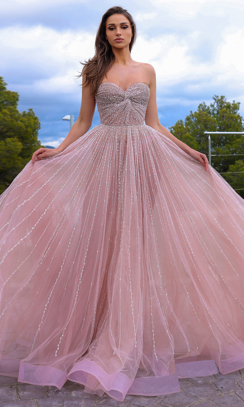 Chic and Holland AR330267 - Embellished Strapless Prom Gown Special Occasion Dress 0 / Pink
