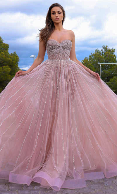 Chic and Holland AR330267 - Embellished Strapless Prom Gown Special Occasion Dress 0 / Pink