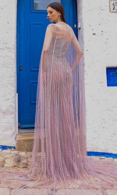 Chic and Holland AR330298 - Embellished Cape Sleeve Evening Gown 
