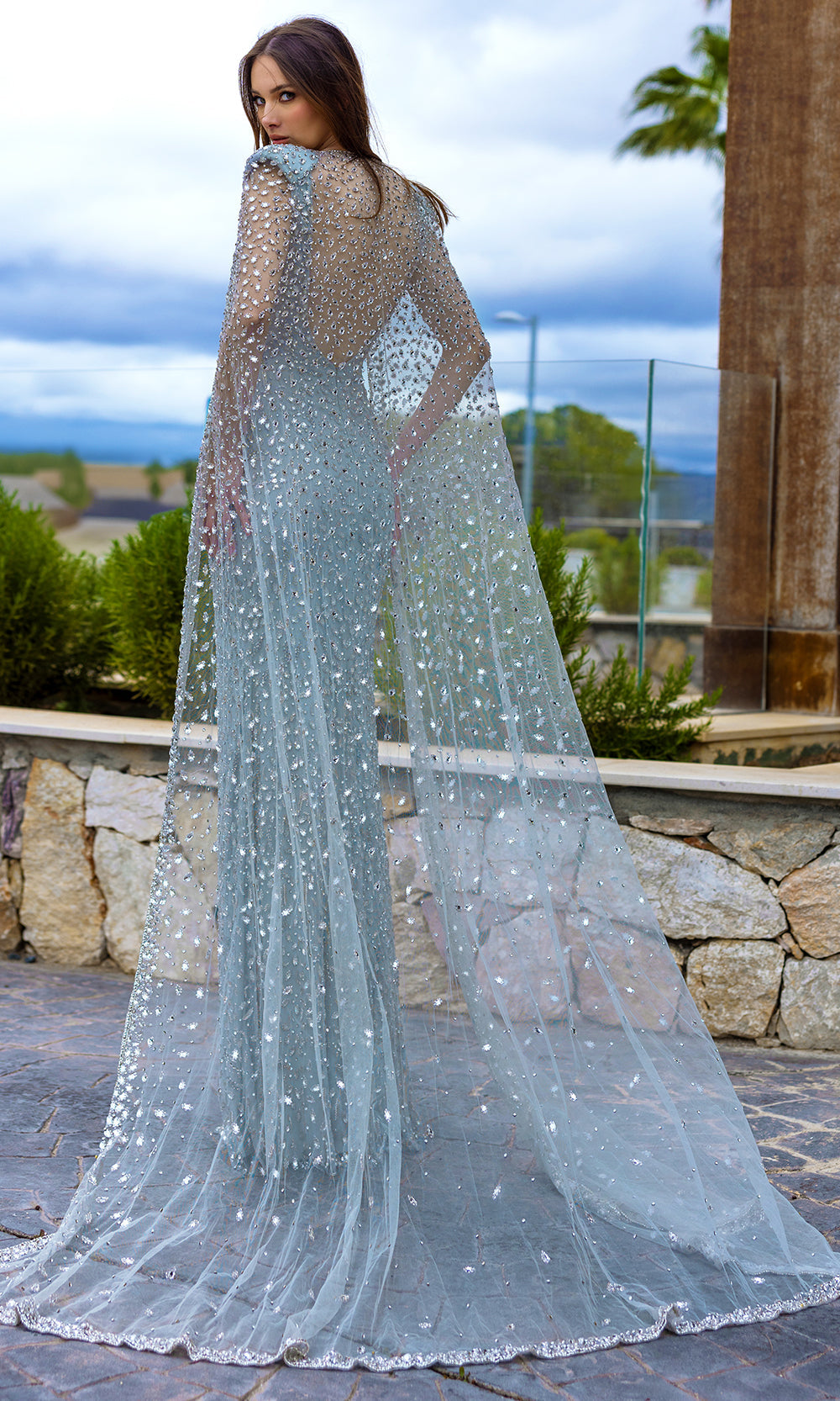 Chic and Holland HF110311 - Embellished Front Slit Evening Dress 