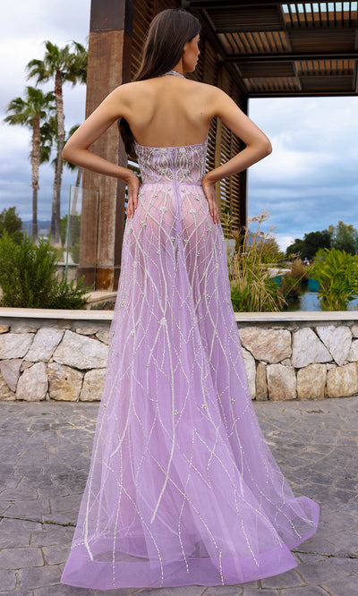 Chic and Holland HF110413 - Plunging Neckline A-Line Evening Dress 