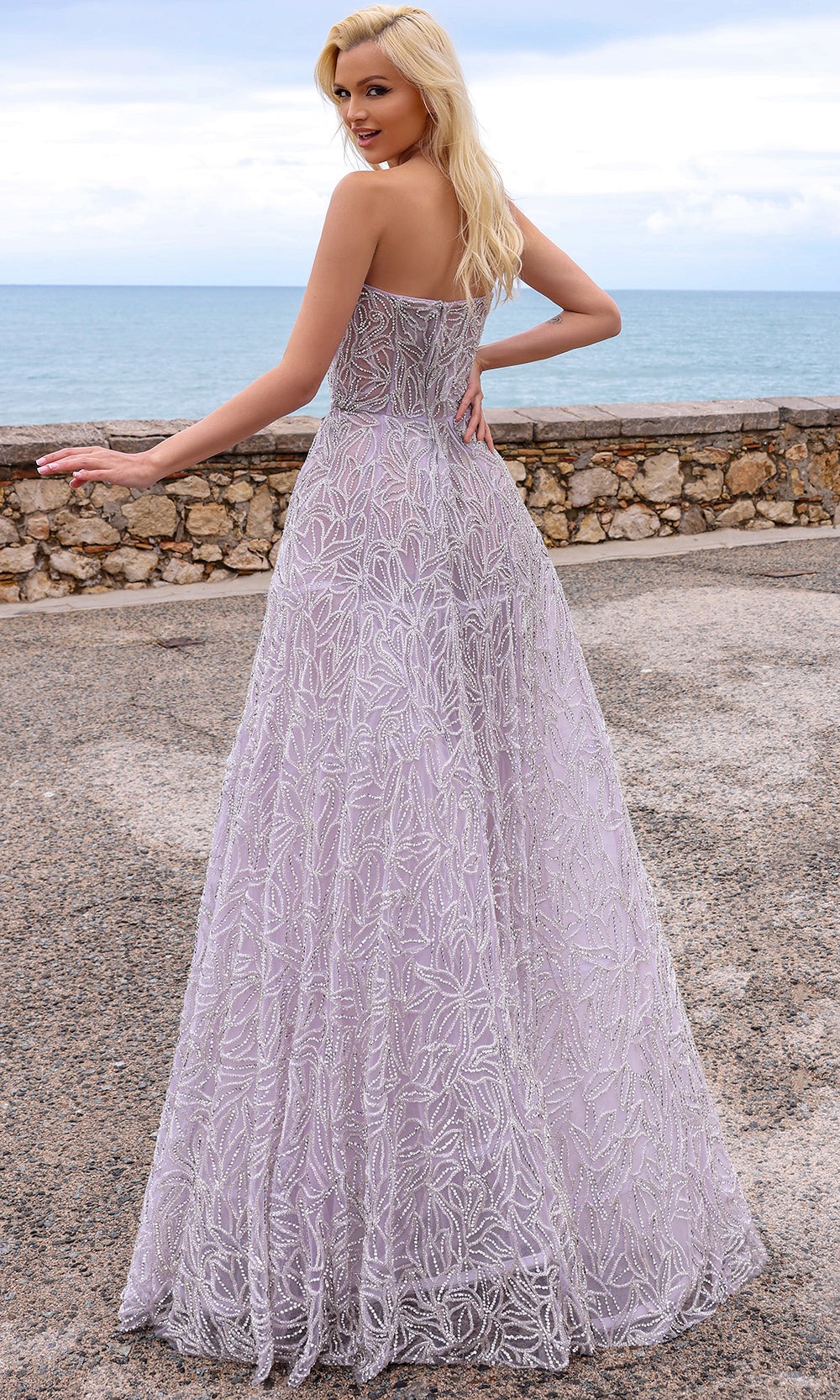 Chic and Holland HF110423 - Embroidered A-Line Prom Gown 