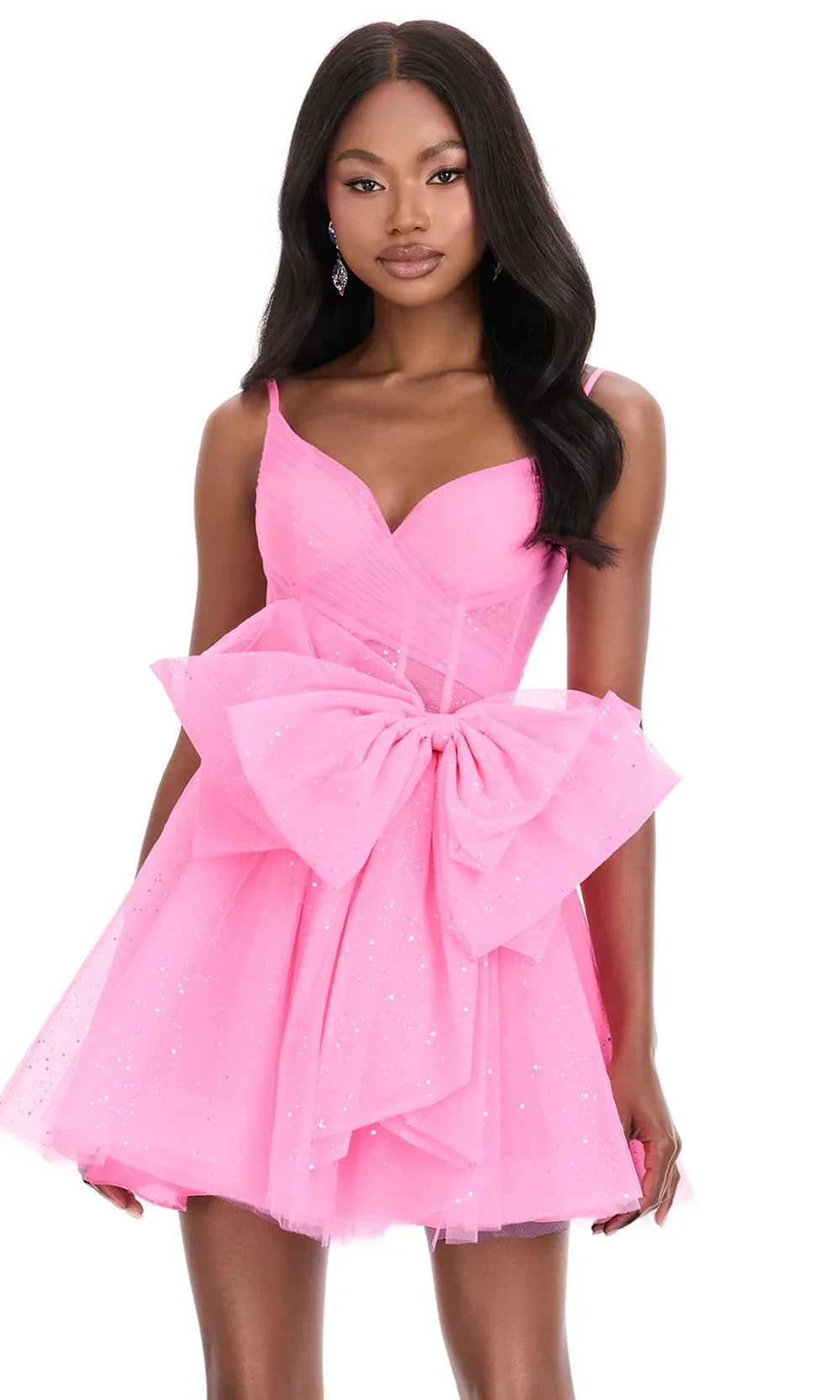 Ashley Lauren 4819 - Glitter Tulle Spaghetti Strap Cocktail Dress Cocktail Dresses