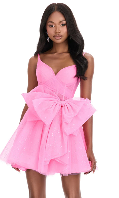 Ashley Lauren 4819 - Glitter Tulle Spaghetti Strap Cocktail Dress Cocktail Dresses
