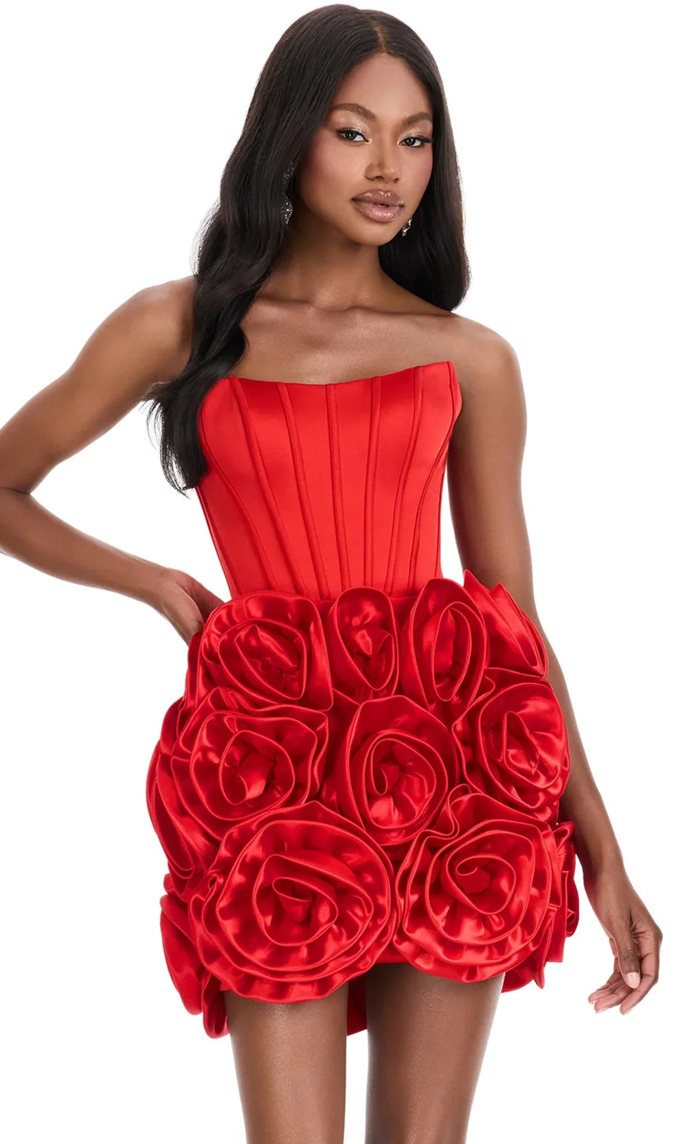 Ashley Lauren 4831 - 3D Floral Detail Strapless Corset Dress Cocktail Dresses