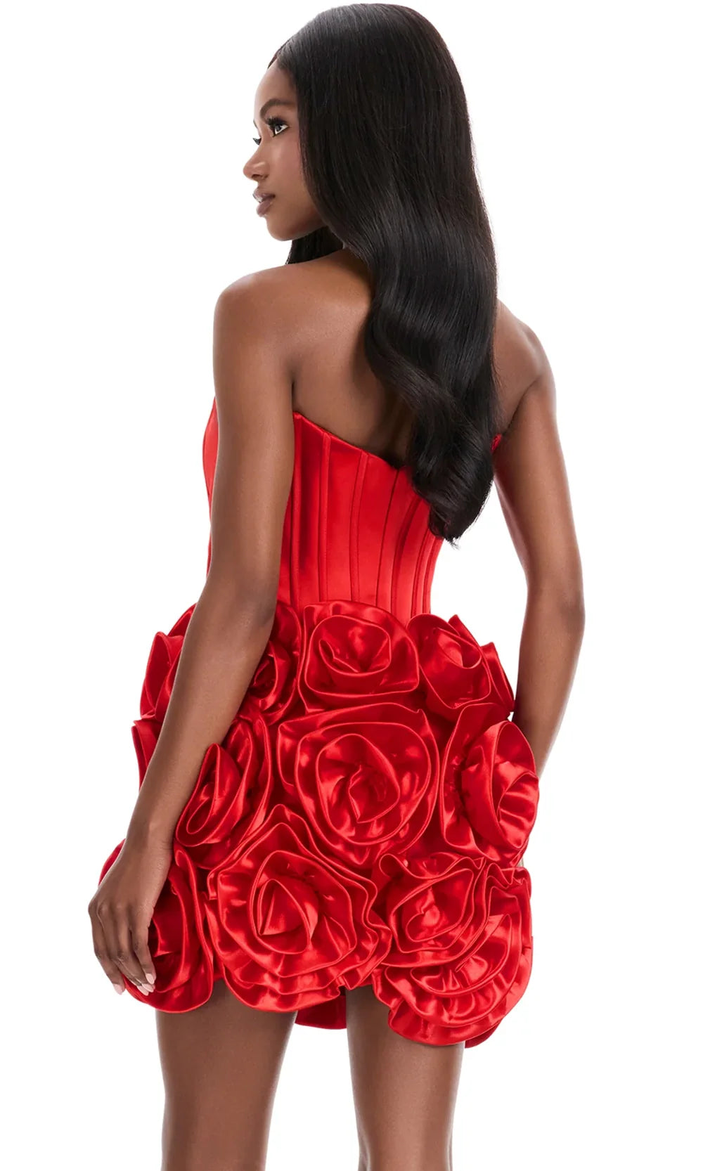 Ashley Lauren 4831 - 3D Floral Detail Strapless Corset Dress Cocktail Dresses