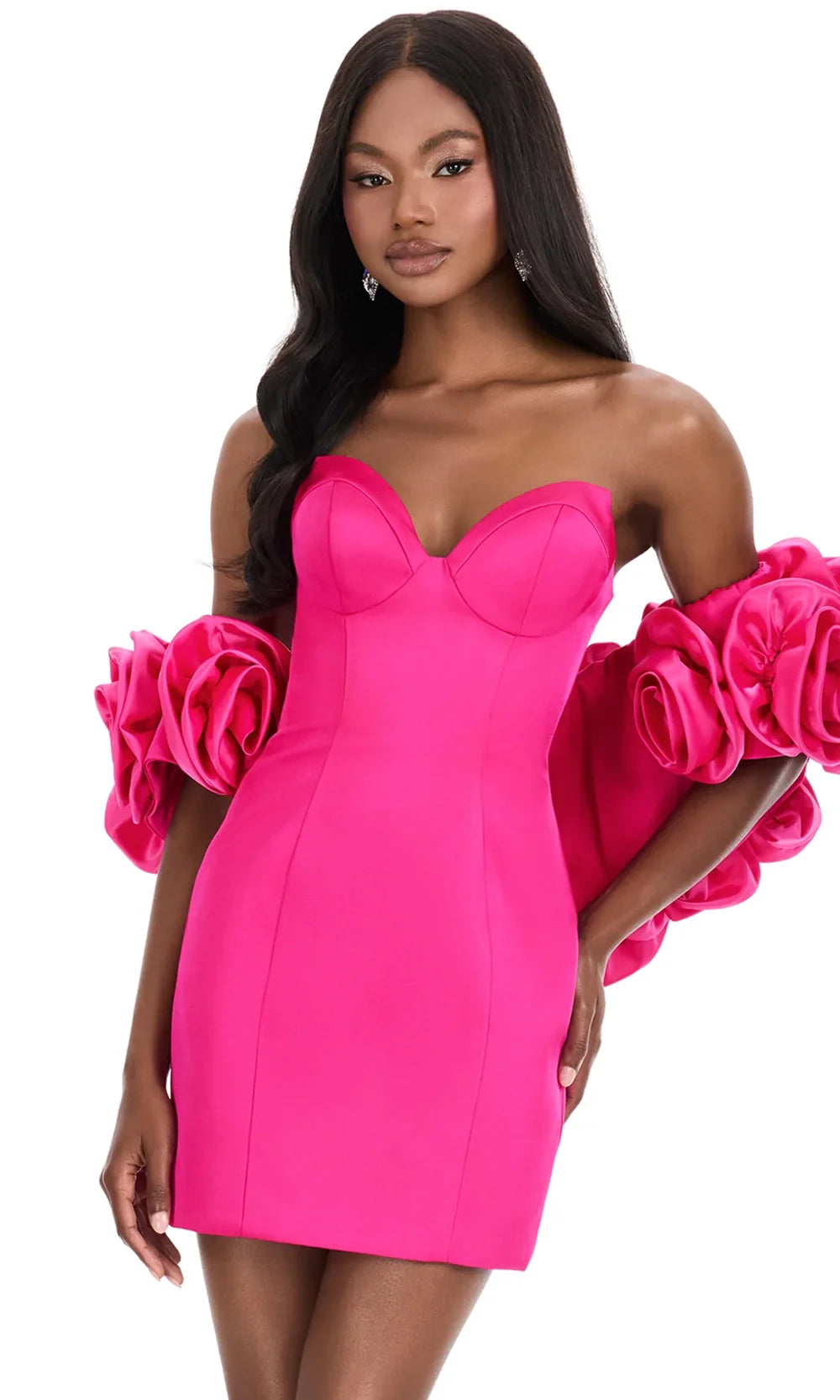 ashley puff sleeve mini dress Ashley Lauren 4955 - Short Crepe Sheath Dress