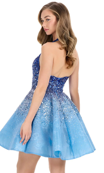 Ashley Lauren 4833 - Plunging Halter Ombre Beaded Dress Homecoming Dresses