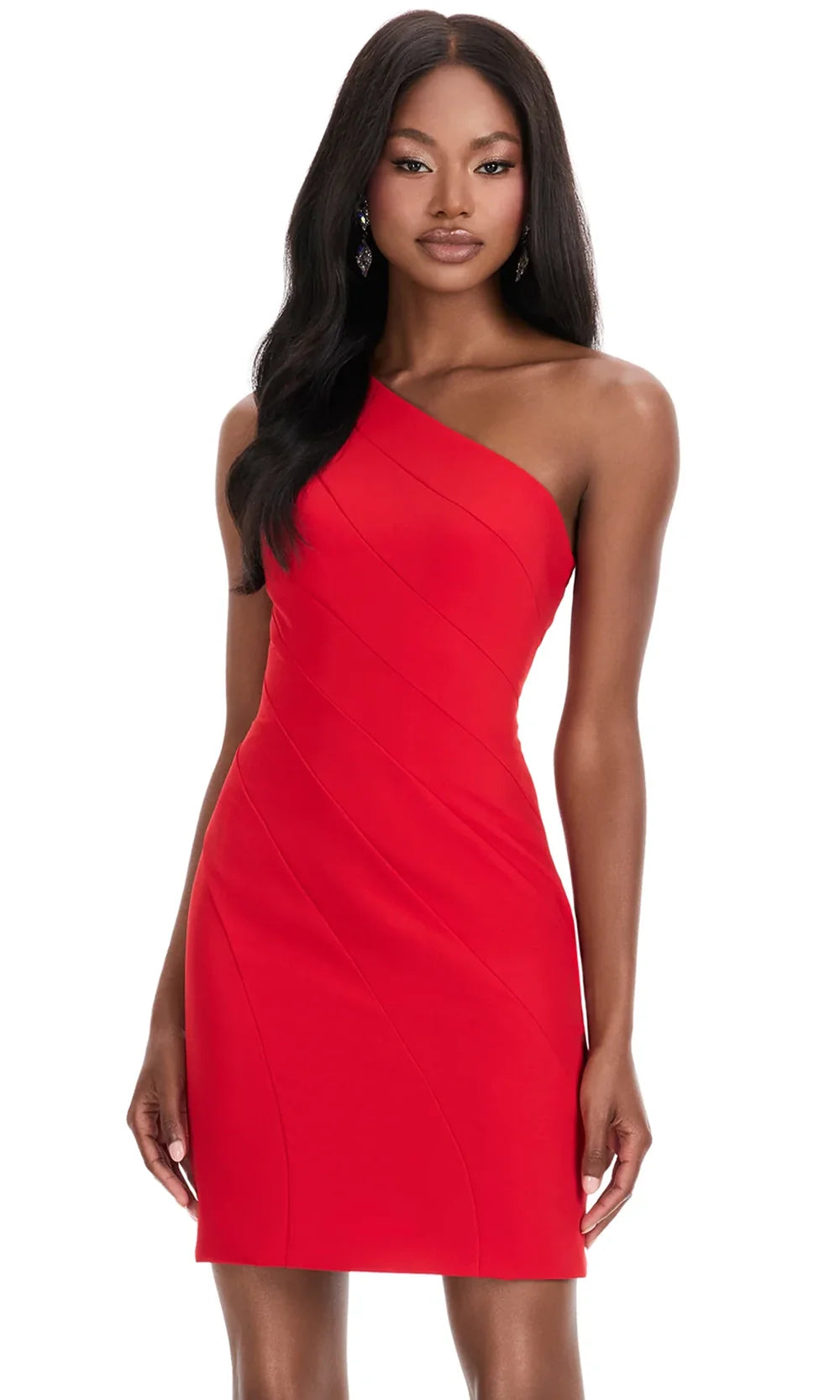 Ashley Lauren 4834 - Asymmetrical Neck Seam Sculpted Dress Cocktail Dresses