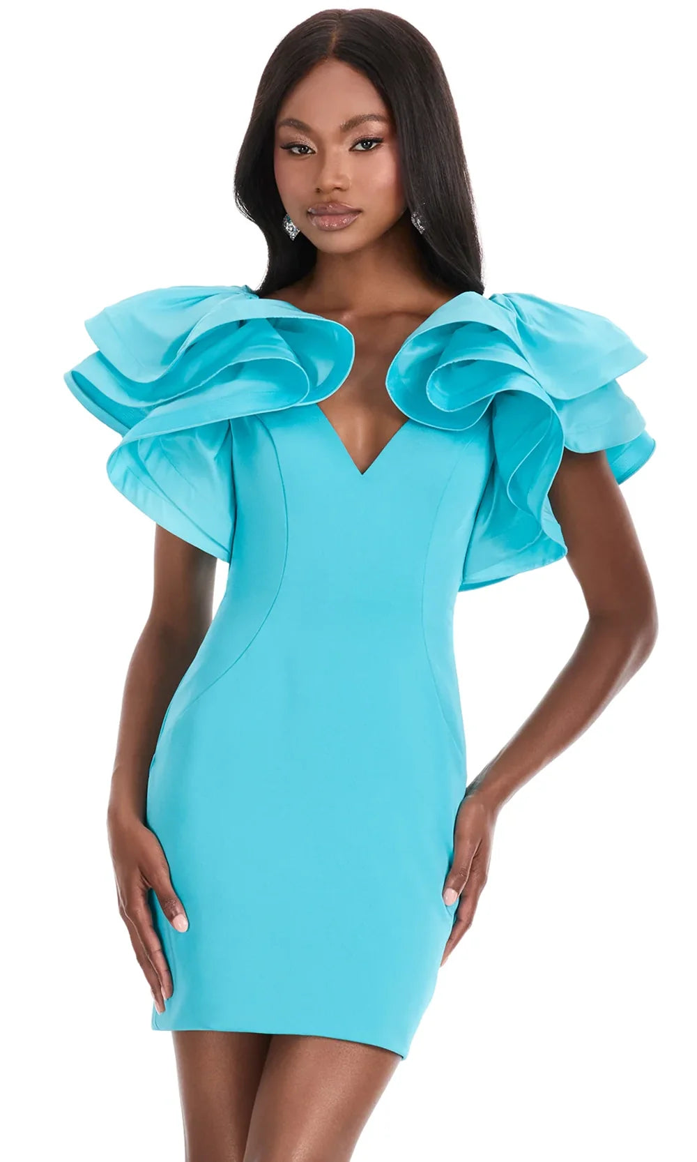 Ashley Lauren 4841 - Fitted Sheath Dress with Ruffle Sleeves Cocktail Dresses