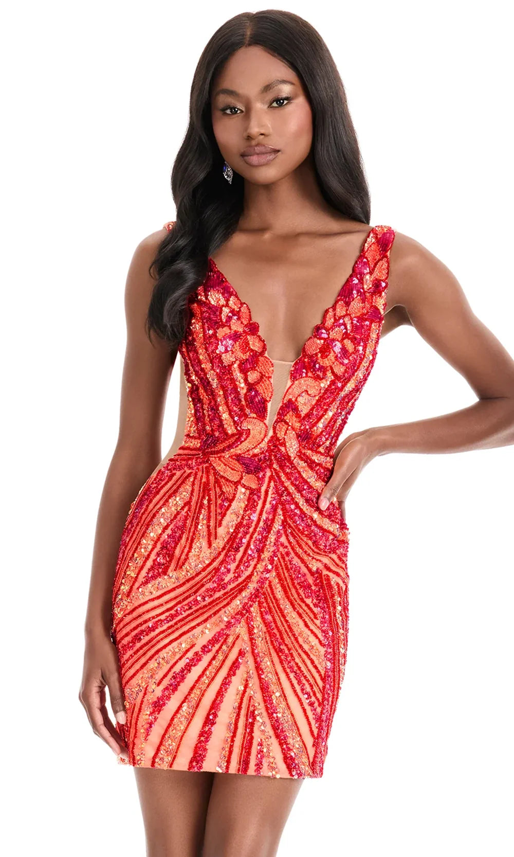 Ashley Lauren 4893 - Open Back Geometric Beaded Cocktail Dress Cocktail Dresses