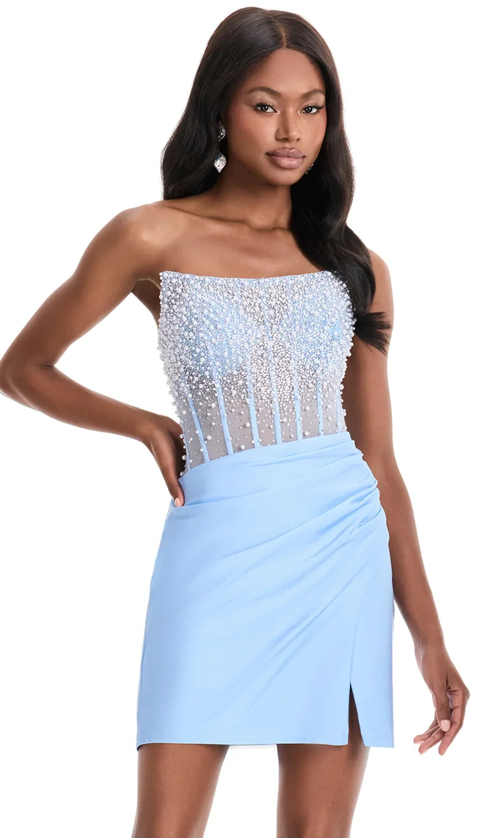 Ashley Lauren 4923 - Illusion Bodice Ruched Short Dress Cocktail Dresses