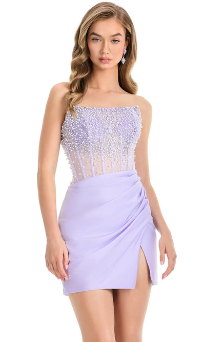 Ashley Lauren 4923 - Illusion Bodice Ruched Short Dress Cocktail Dresses
