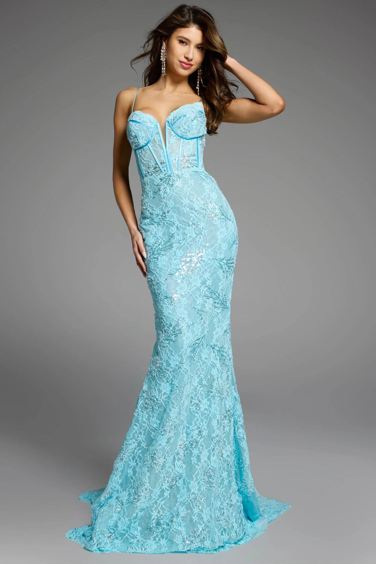 Jovani D5009 - Sequined Plunging Sweetheart Prom Gown