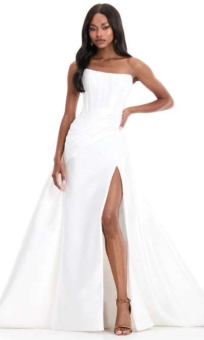 Ashley Lauren 12056 - Pleated Bodice Straight Neck Gown with Slit Prom Dresses