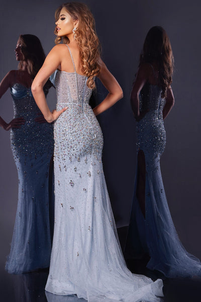 Jovani D5500 - Sleeveless Embellished Slit Gown Prom Dresses in In Blue