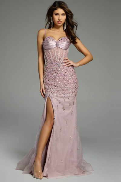 Jovani D5500 - Sleeveless Embellished Slit Gown Prom Dresses in In Purple