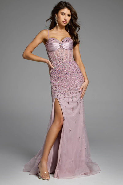 Jovani D5500 - Sleeveless Embellished Slit Gown Prom Dresses in In Purple