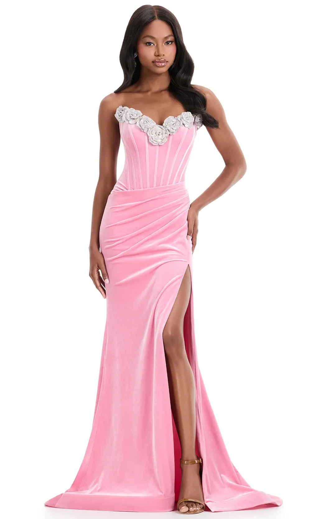 Ashley Lauren 12078 - Strapless Velvet High Slit Gown Formal Pantsuits