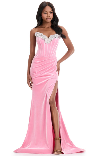 Ashley Lauren 12078 - Strapless Velvet High Slit Gown Formal Pantsuits