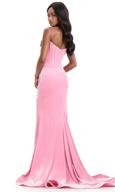 Ashley Lauren 12078 - Strapless Velvet High Slit Gown Prom Dresses