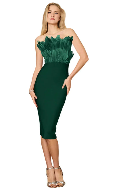 Dylan & Davids DD1310 - Feathered Bodice Knee-Length Dress Cocktail Dresses