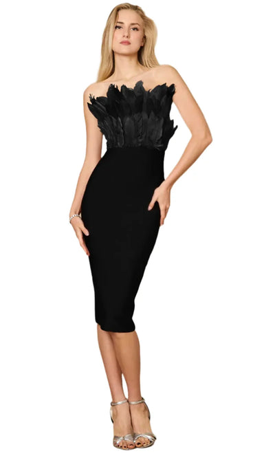 Dylan & Davids DD1310 - Feathered Bodice Knee-Length Dress Cocktail Dresses