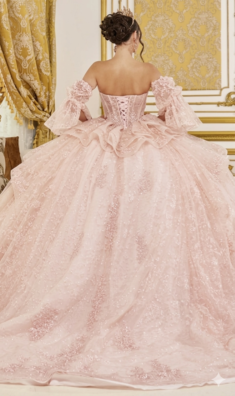 Dancing Queen 5116 - Floral Embroidered Regal Puff Sleeve Gown Quinceanera Dresses