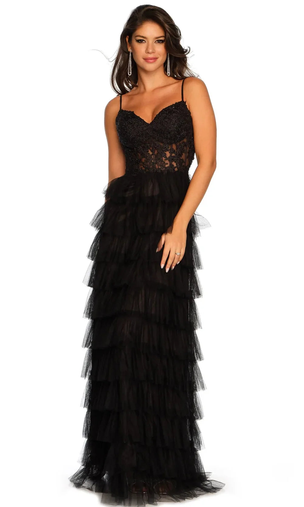 Dave & Johnny 11148 - Lace Corset Top Tiered Dress Prom Dresses