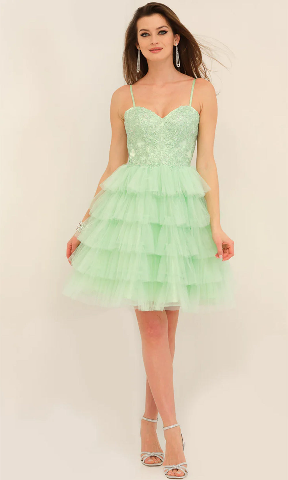 Dave & Johnny 11182 - Scoop Back Tiered Cocktail Dress Homecoming Dresses 0 / Green