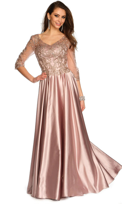 Dave & Johnny 11362 - Illusion Sleeve A-Line Formal Dress Formal Dresses 0 / Mauve Pink