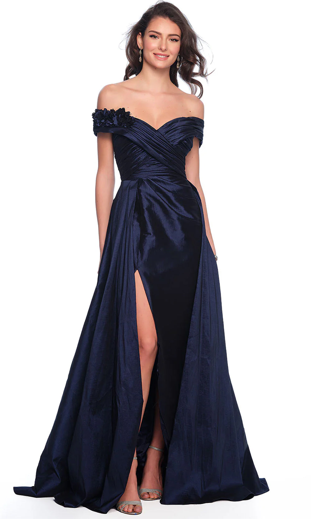 Dave & Johnny 11747 - Off Shoulder Overskirt Evening Dress Special Occasion Dress 0 / Blue