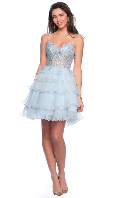 Dave & Johnny 11753 - Sleeveless Pleated Tier Cocktail Dress Homecoming Dresses 0 / Blue