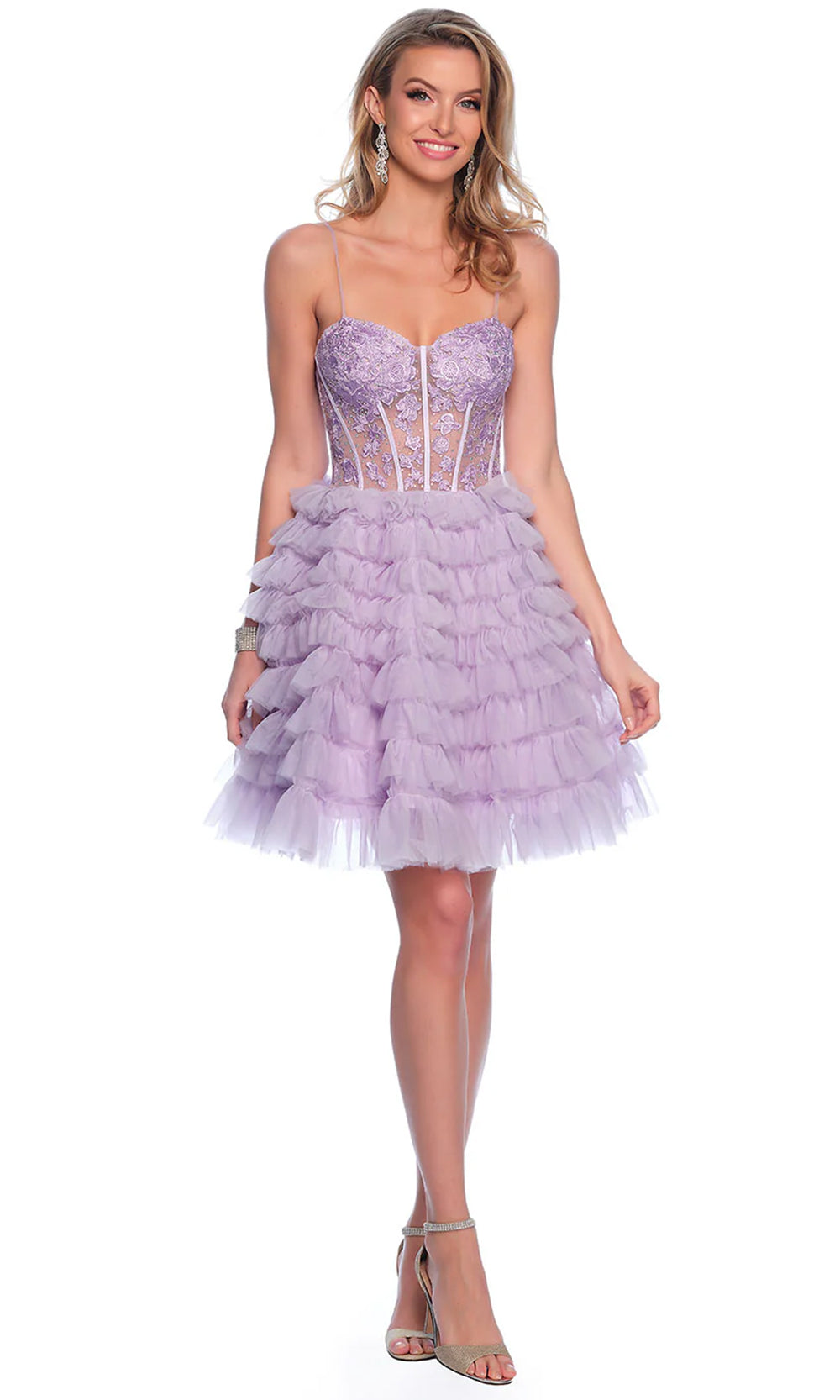 Dave & Johnny 11766 - Embroidered Illusion Bodice Cocktail Dress Homecoming Dresses 0 / Lilac