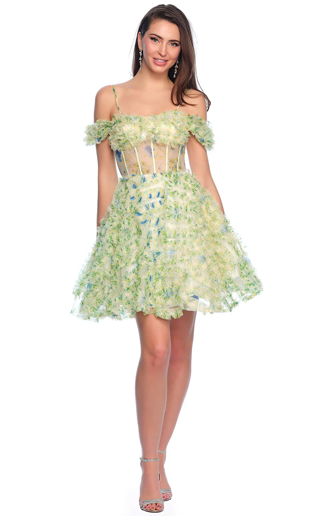 Dave & Johnny 11767 - Ruffle Detailed A-Line Cocktail Dress Homecoming Dresses 0 / Green