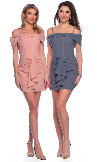 Dave & Johnny 11807 - Corset Detail Sheath Cocktail Dress Homecoming Dresses 0 / Blue and Pink