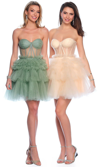 Dave & Johnny 11826 - Strapless A-Line Cocktail Dress Cocktail Dresses 0 / Sage and Yellow