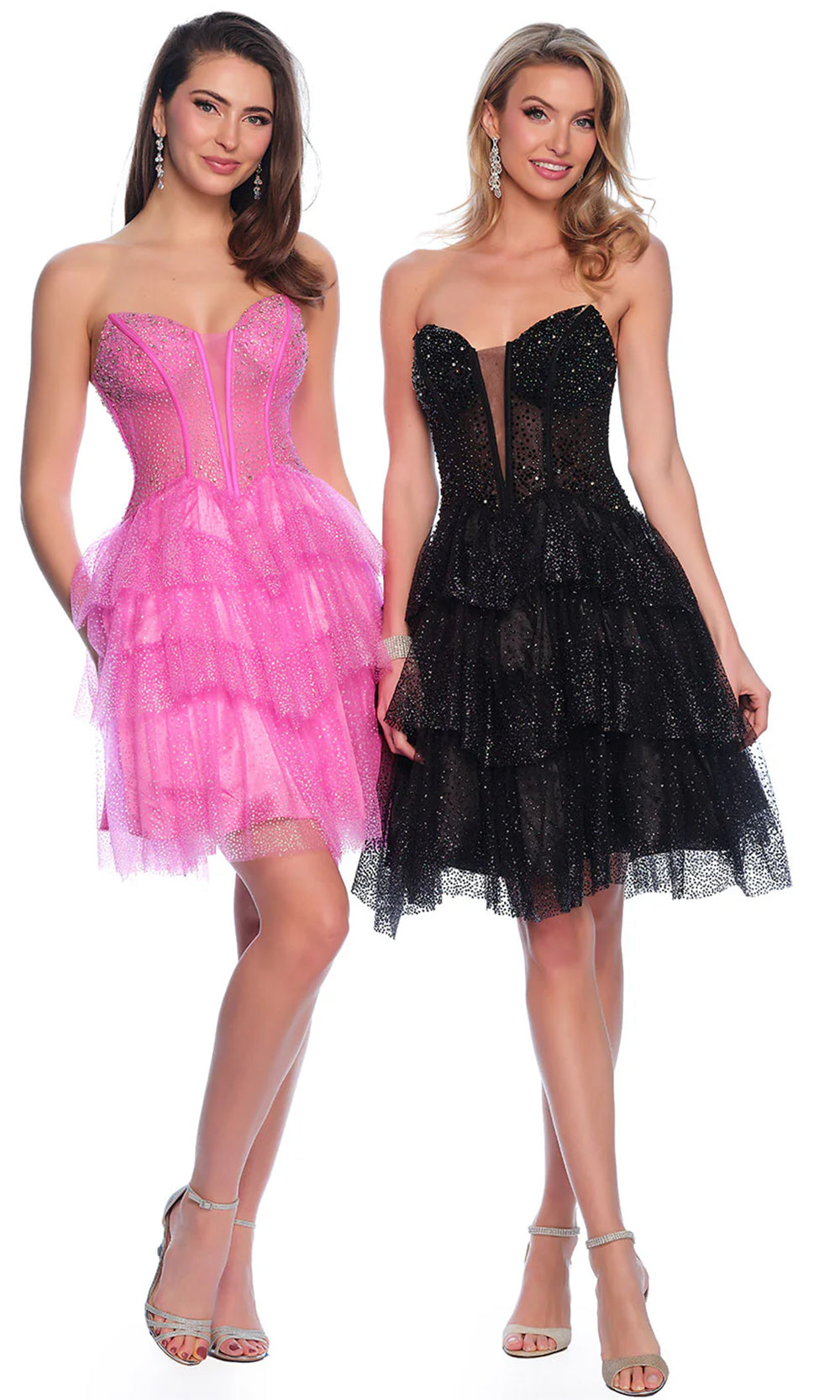 Dave & Johnny 11878 - Plunging Neckline A-Line Cocktail Dress Homecoming Dresses 0 / Black and Pink