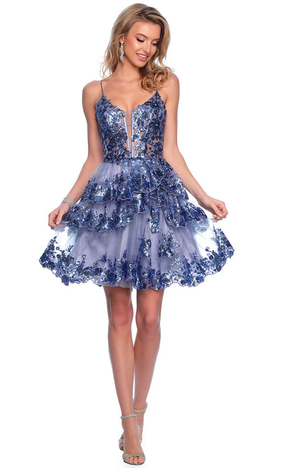 Dave & Johnny 11961 - Sequined Lace-Up Back Cocktail Dress Homecoming Dresses 0 / Blue