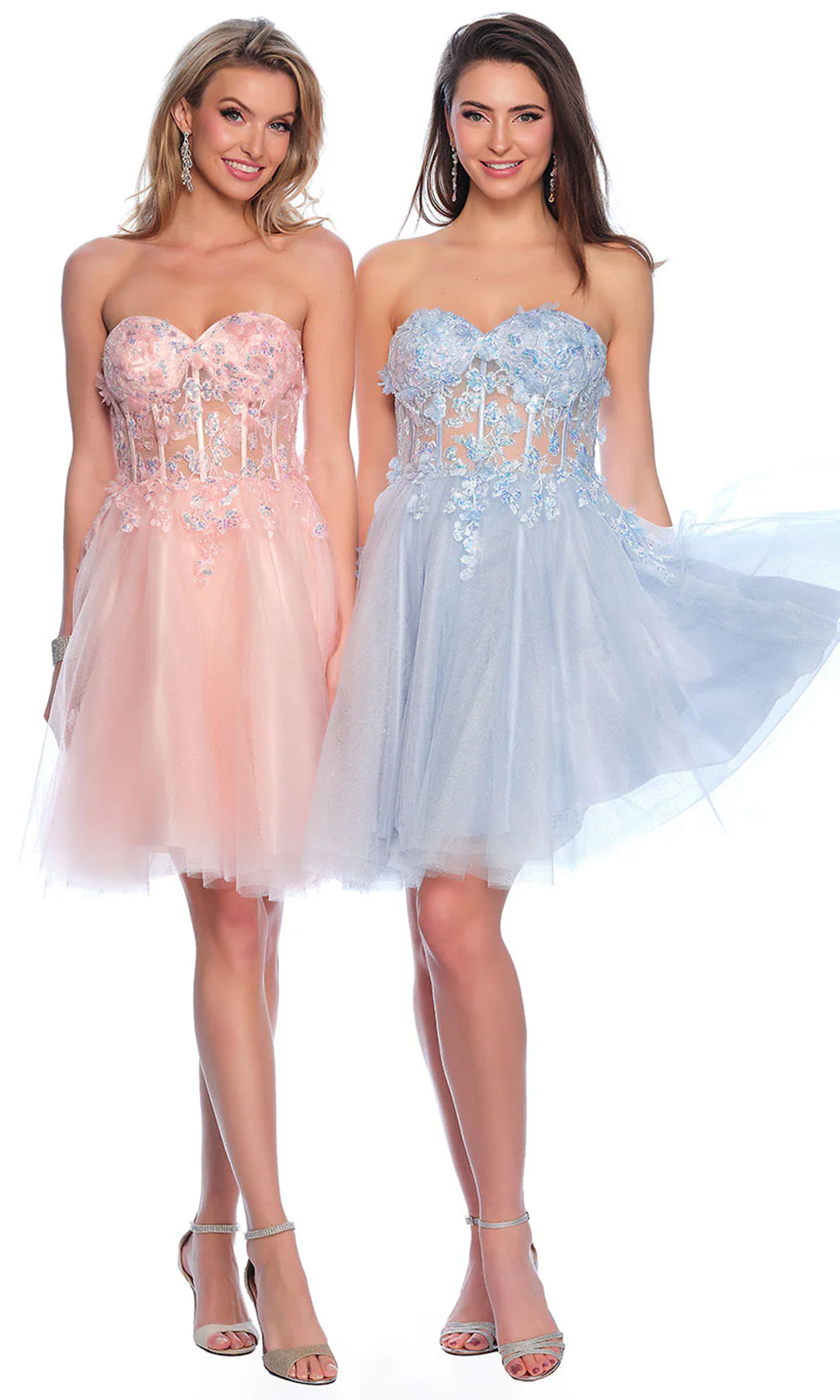 Dave & Johnny 11973 - Strapless Lace-Up Cocktail Dress Homecoming Dresses 0 / Blue and Pink