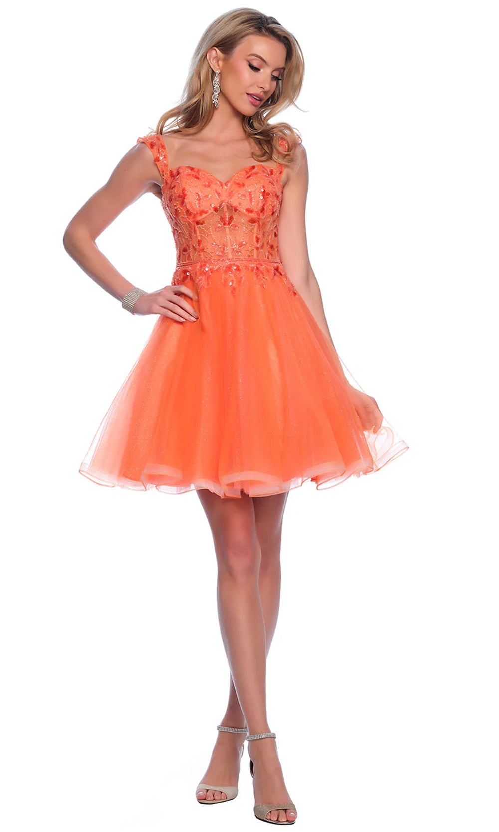 Dave & Johnny 12038 - Sleeveless Beaded Cocktail Dress Homecoming Dresses 0 / Orange