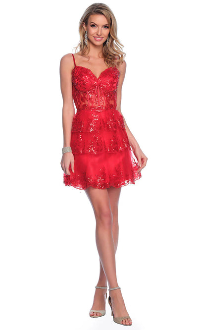 Dave & Johnny 12052 - Cut-Out Detailed Sleeveless Cocktail Dress Homecoming Dresses 0 / Red