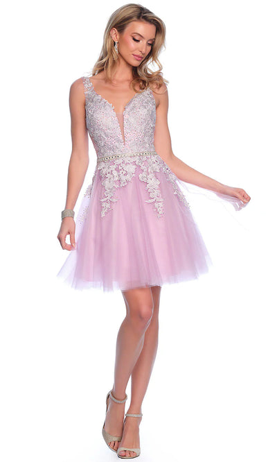 Dave & Johnny A8341W - Plunging Neckline A-Line Cocktail Dress Homecoming Dresses 14W / Pink