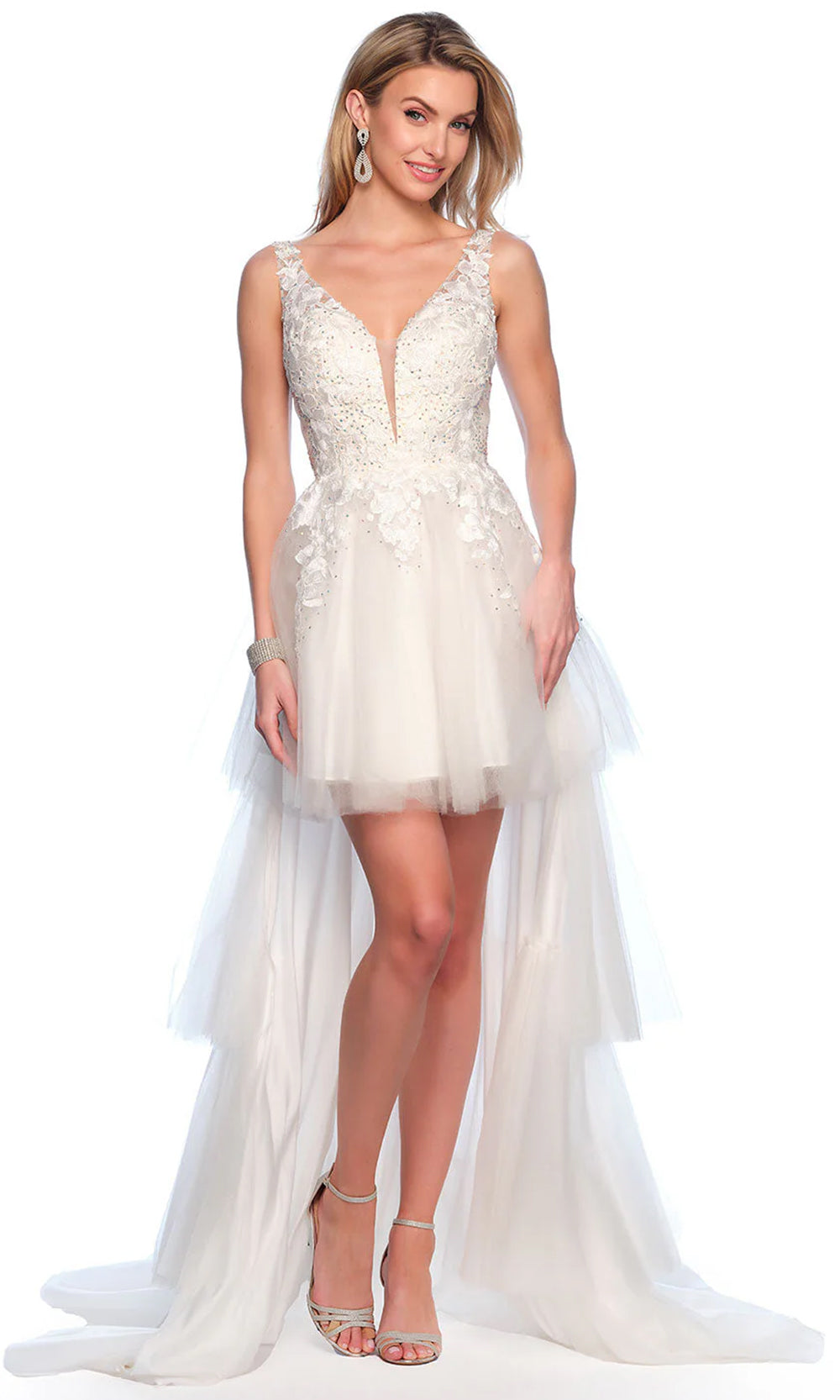 Dave & Johnny Bridal 11205 - Embroidered High Low Bridal Gown Bridal Dresses 0 / Ivory