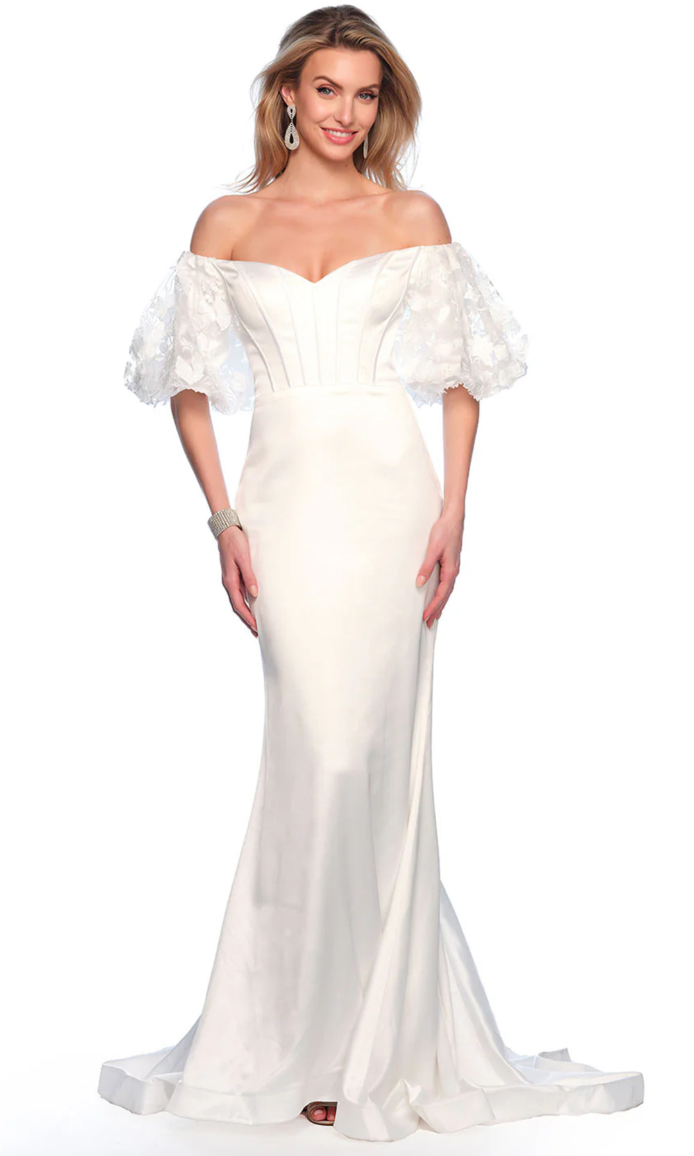 Dave & Johnny Bridal 11344 - Off Shoulder Corset Bridal Gown Wedding Dresses 0 / Ivory