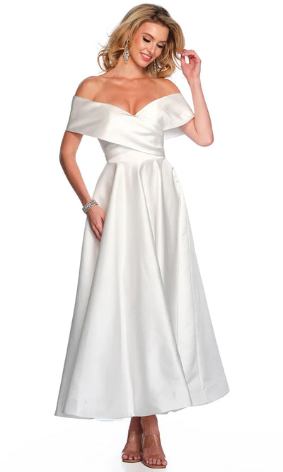 Dave & Johnny Bridal 11370 - Tea Length Satin Bridal Dress Wedding Dresses 0 / Ivory