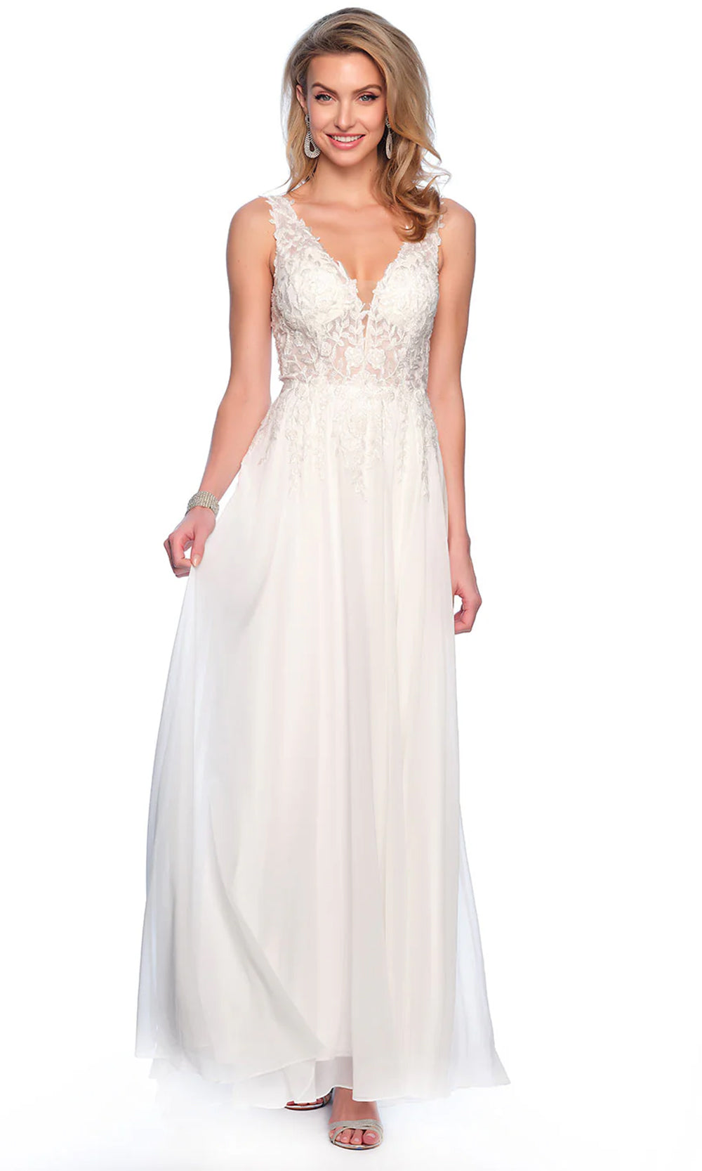 Dave & Johnny Bridal 11952 - Sleeveless Applique Bridal Gown Bridal Dresses 0 / Ivory